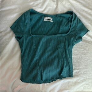 Teal Ribbed Square Neck Top